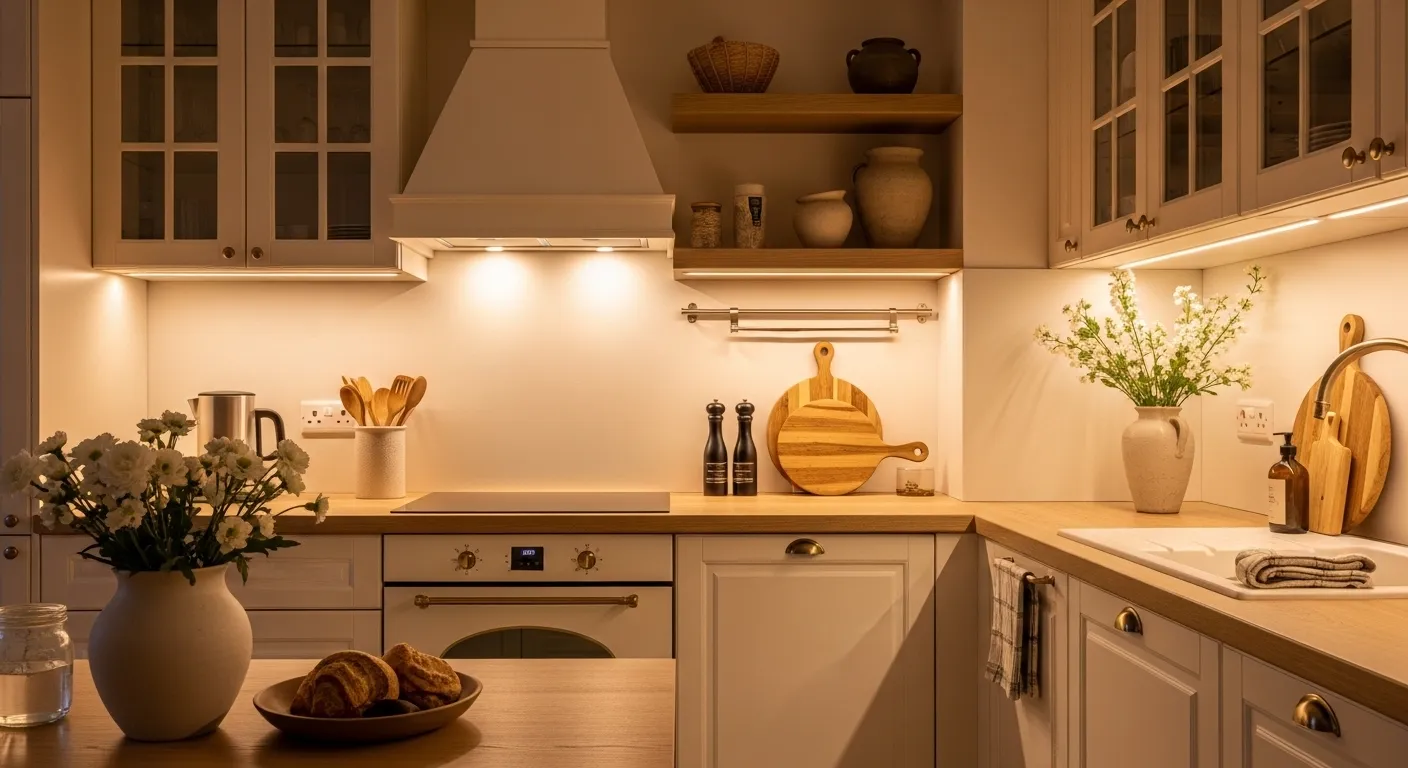 Cream kitchen cabinets with warm neutral style