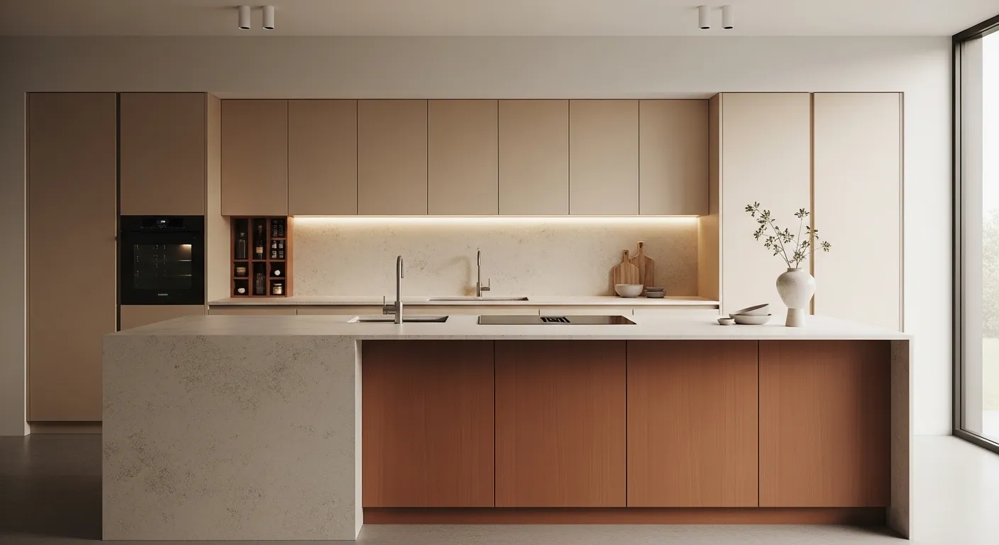 Handle-less modern kitchen cabinets with clean lines