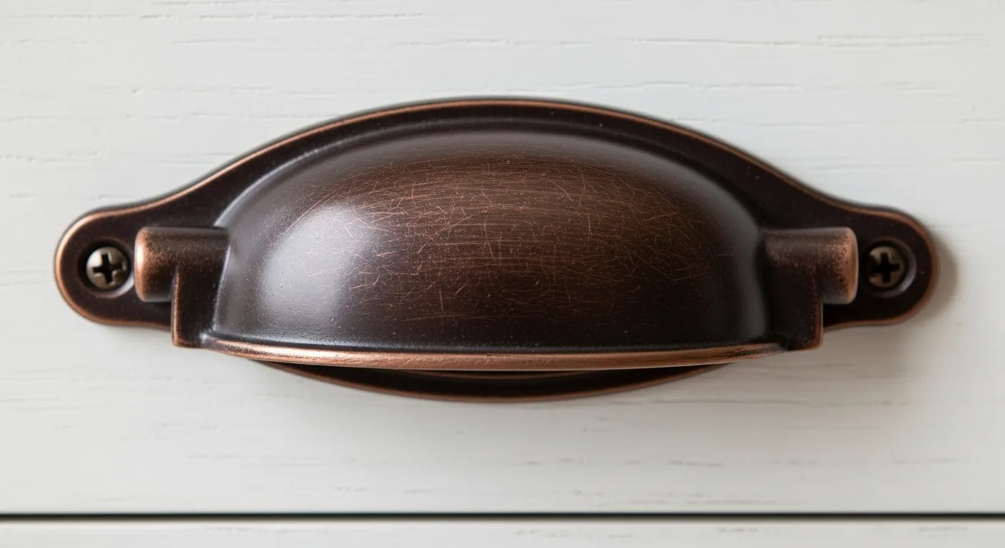 Hardware with a vintage profile in a farmhouse kitchen
