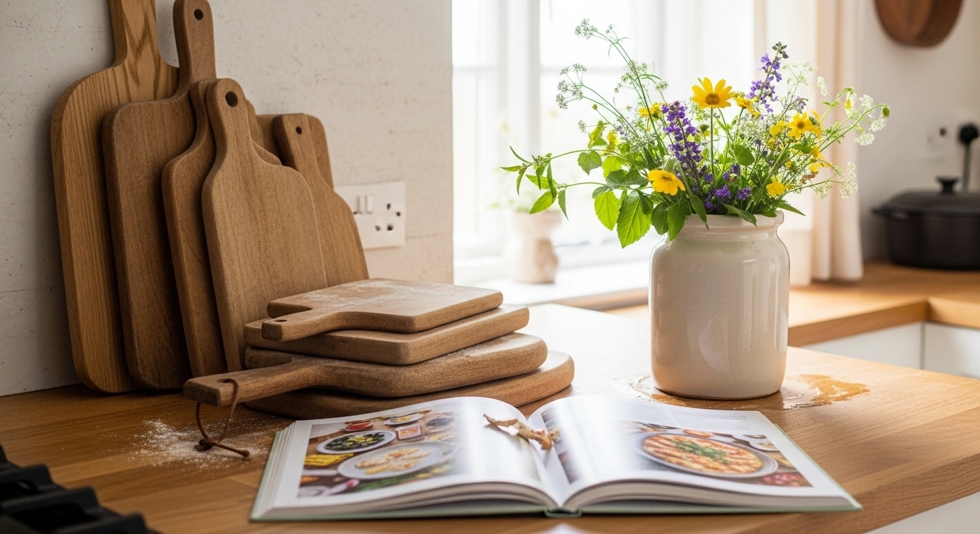 Lived-in decor and personal touches in a farmhouse kitchen