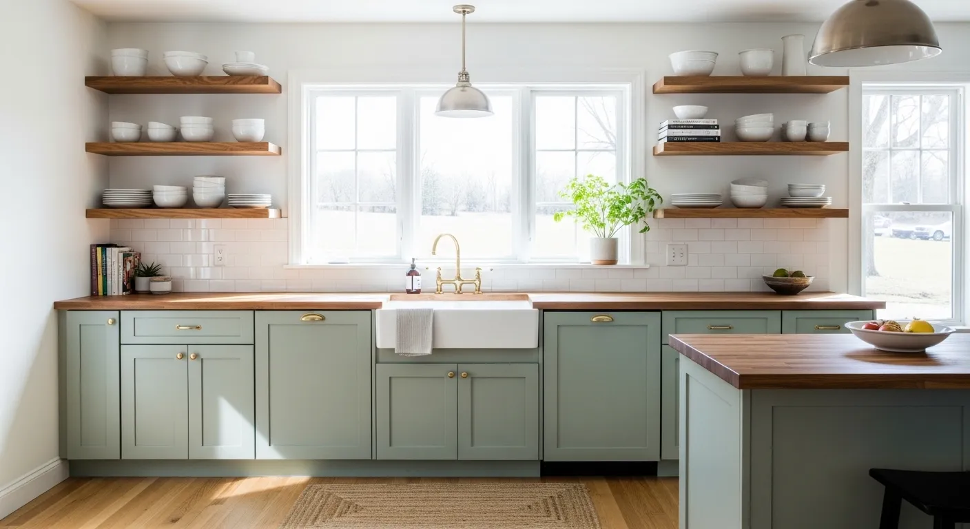 Sage green kitchen cabinets for a soft dreamy look