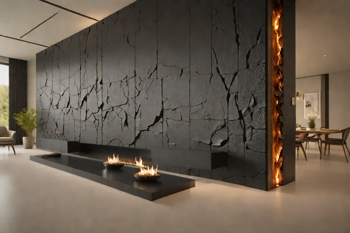 Raw Flame-Finished Basalt Floating Ledges Raw Flame-Finished Basalt Floating Ledges - Afrohemian Living Room Ideas