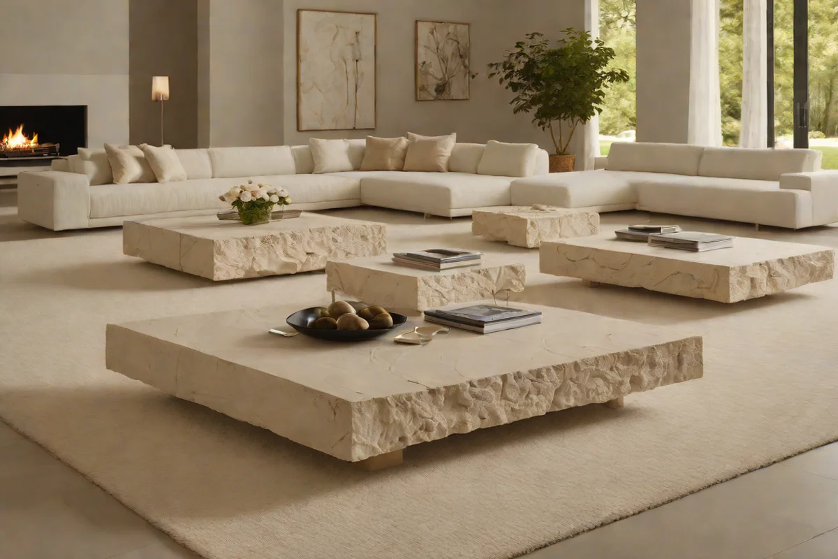 Monolithic Pitted Travertine Coffee Tables Monolithic Pitted Travertine Coffee Tables - Afrohemian Living Room Ideas