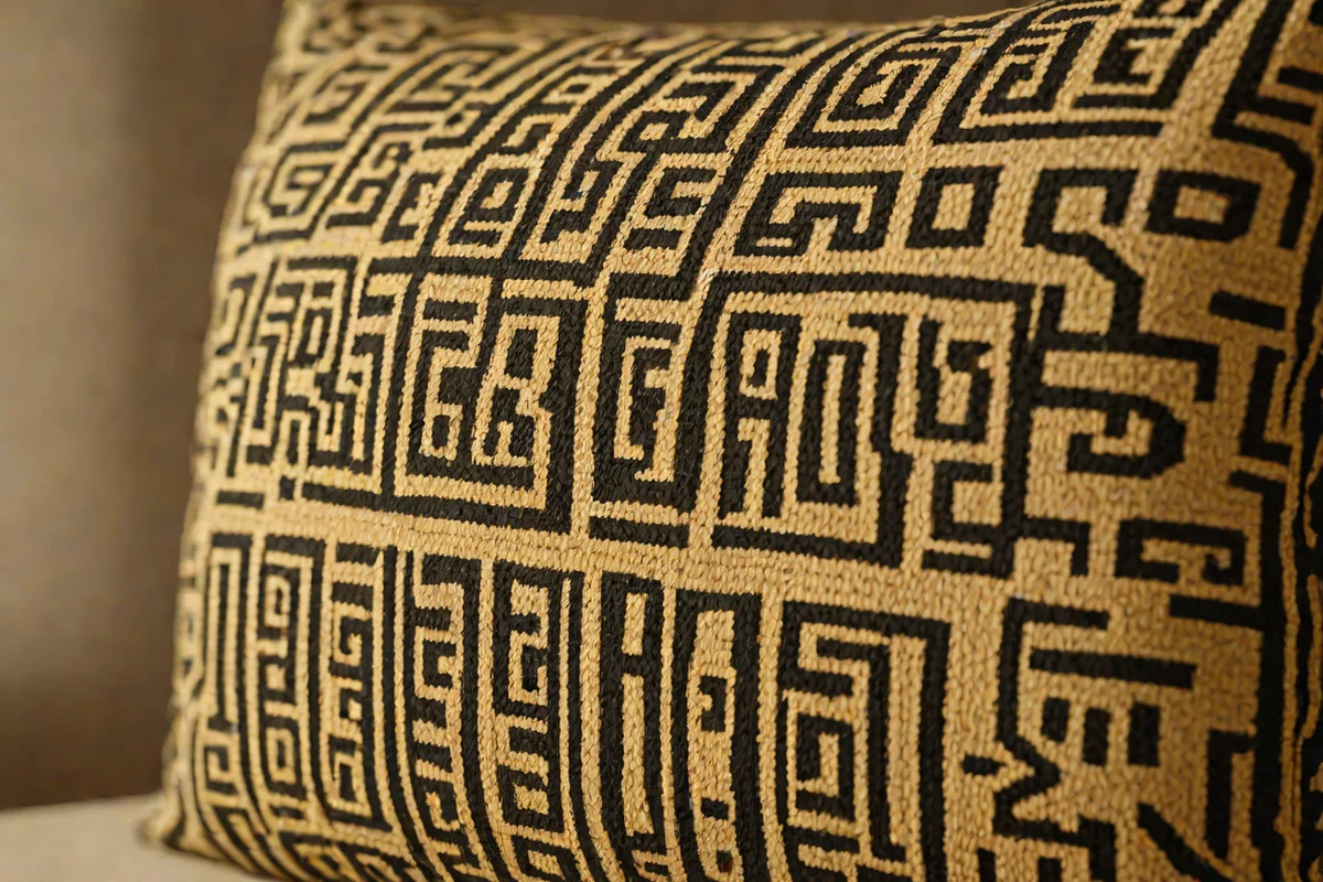 The Linear Rhythm of Hand-Woven Kuba Cloth Cushions The Linear Rhythm of Hand-Woven Kuba Cloth Cushions - Afrohemian Living Room Ideas