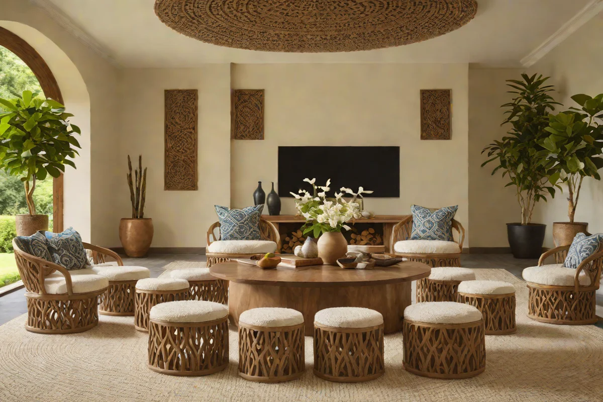 Symmetrical Flanking with Tall Bamileke Stools Symmetrical Flanking with Tall Bamileke Stools - Afrohemian Living Room Ideas