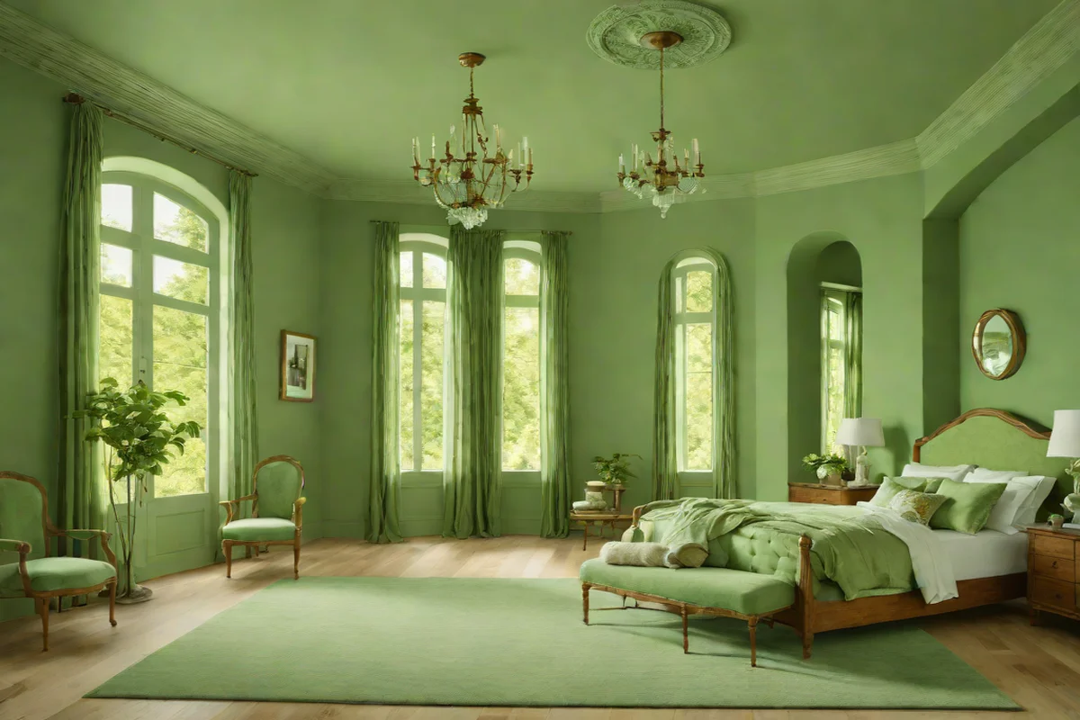 Monochromatic Sage Green Color Drenching - Green Bedroom Ideas