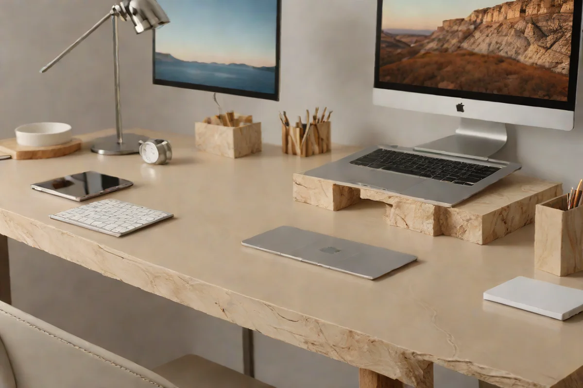 Monolithic Travertine Desk Risers - Green Bedroom Ideas