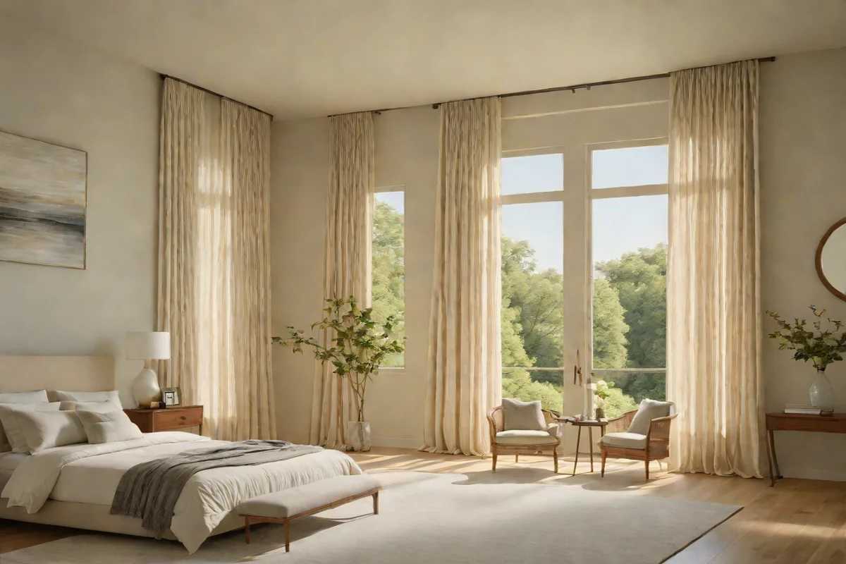 Floor-to-Ceiling Raw Linen Panel Drapes - Green Bedroom Ideas