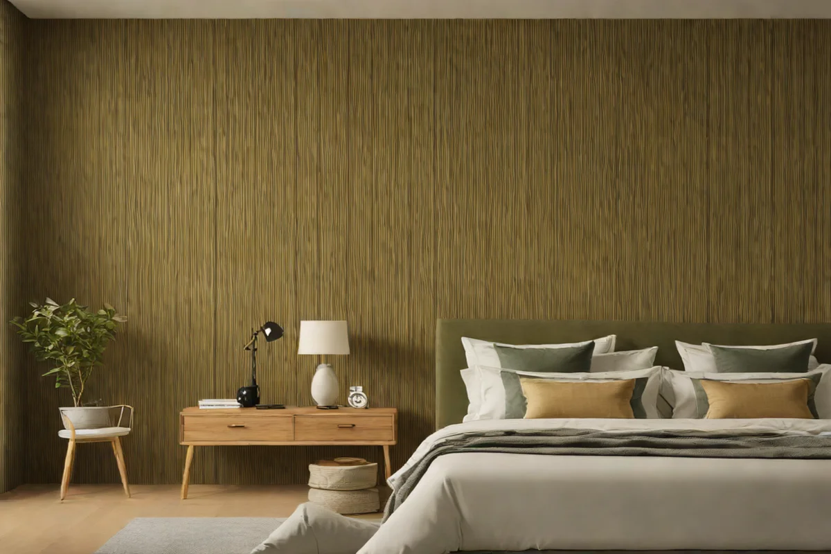 The Linear Rhythm of Olive Slat Accent Walls - Green Bedroom Ideas