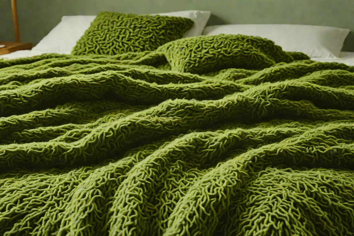 Layered Moss-Green Mohair Textile Injections - Green Bedroom Ideas