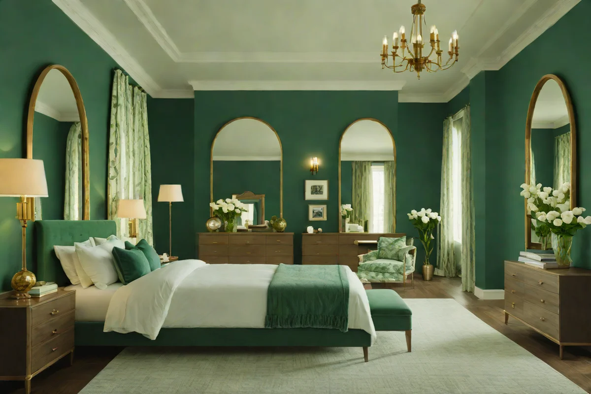 Symmetrical Frameless Mirror Multipliers - Green Bedroom Ideas