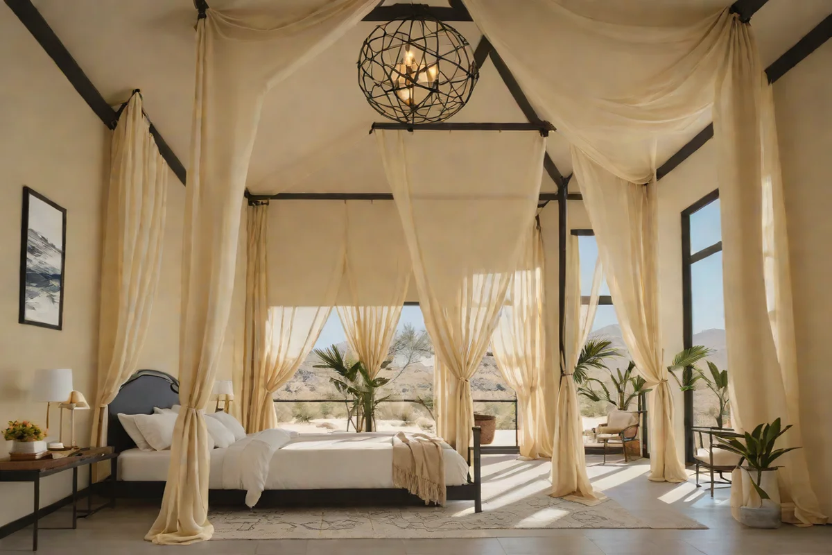Custom Canopies of Sheer Desert Cream Linen - Modern Cowgirl Bedroom Ideas