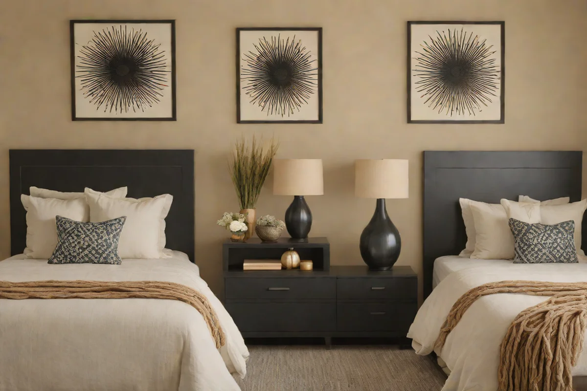 Symmetrical Bedside Flanking with Native Pueblo Pottery - Modern Cowgirl Bedroom Ideas