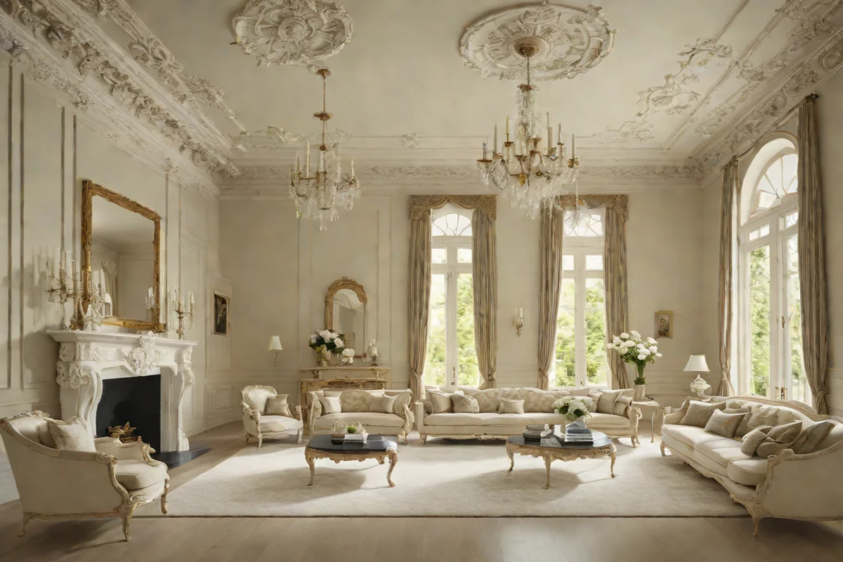 Monochromatic Chalky White Color Drenching - Modern Rococo Revival Living Room Ideas