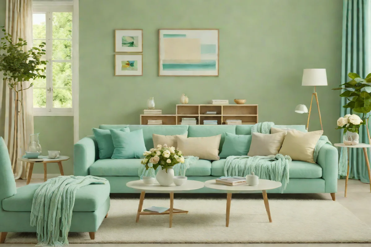 Monochromatic Pastel Accent Color Blocks - Modern Rococo Revival Living Room Ideas