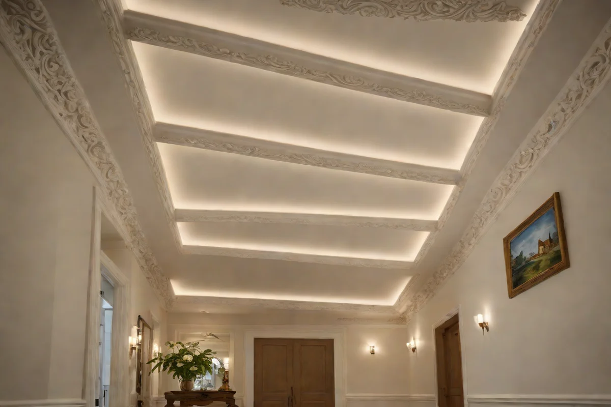 Integrated LED Cornice Halo Lighting - Modern Rococo Revival Living Room Ideas