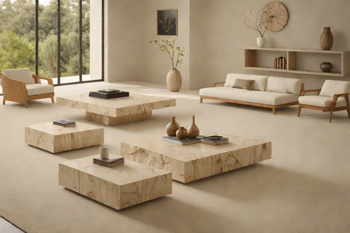 Monolithic Travertine Coffee Tables - Quiet Luxury Living Room