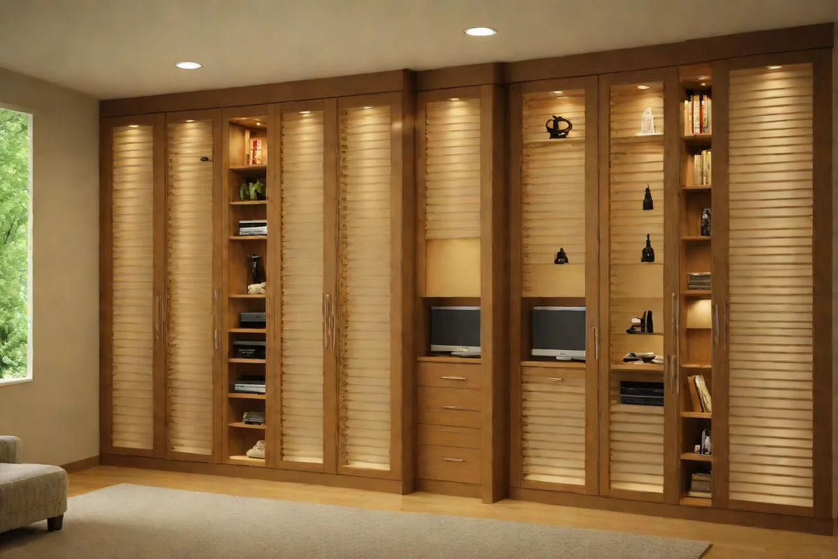 Translucent Shoji-Inspired Media Closets - Small White Living Room Ideas