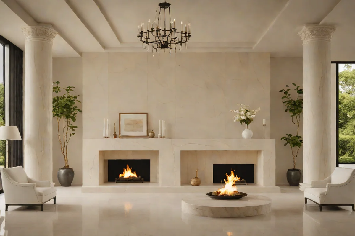 Symmetrical Flanking with Monolithic Stone Pedestals - Small White Living Room Ideas
