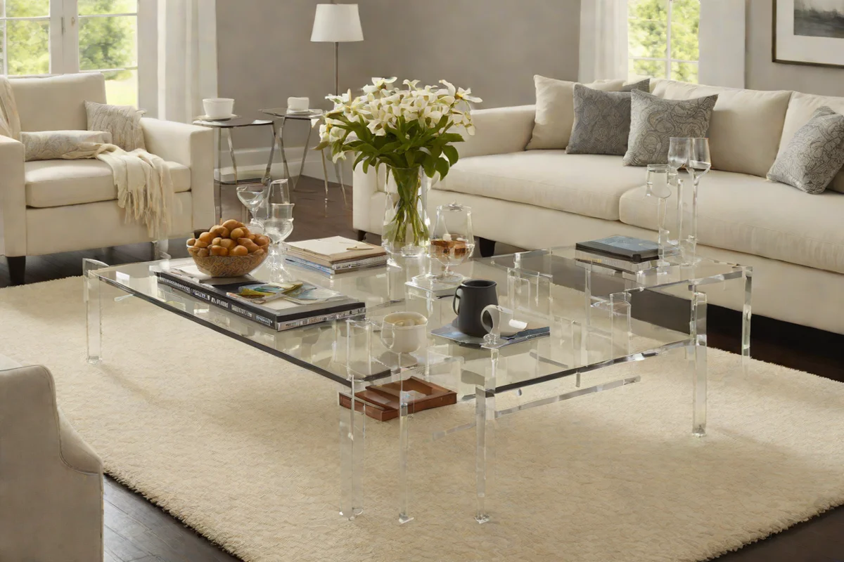 Clear Acrylic and Glass Coffee Tables - Small White Living Room Ideas