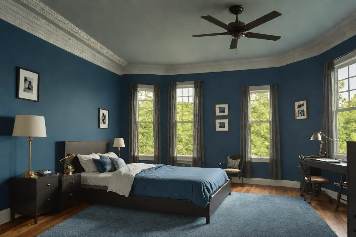 Monochromatic Charcoal Blue Color Drenching - Teenage Boy Bedroom Ideas