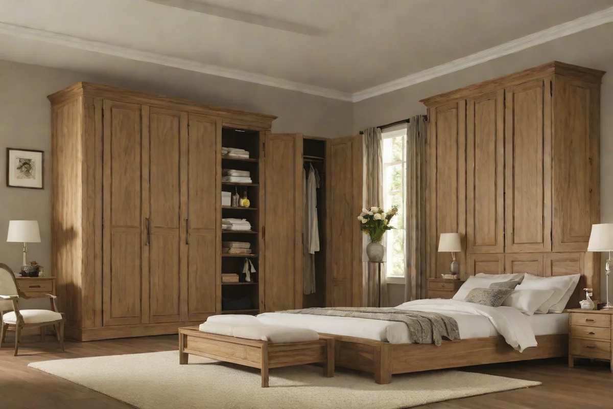Low-Profile Distressed Oak Wardrobe Armoires - Teenage Boy Bedroom Ideas