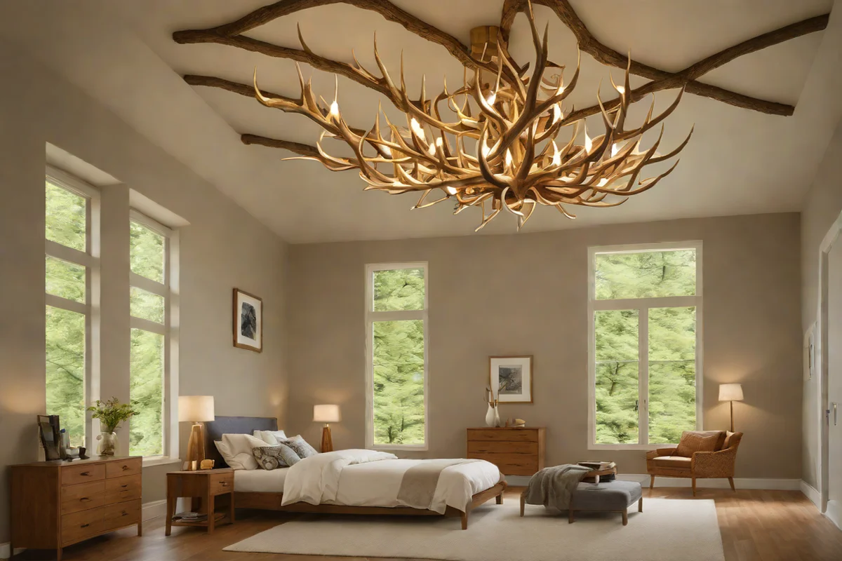 Symmetrical Antler Chandelier Lighting Sculptures - western bedroom ideas