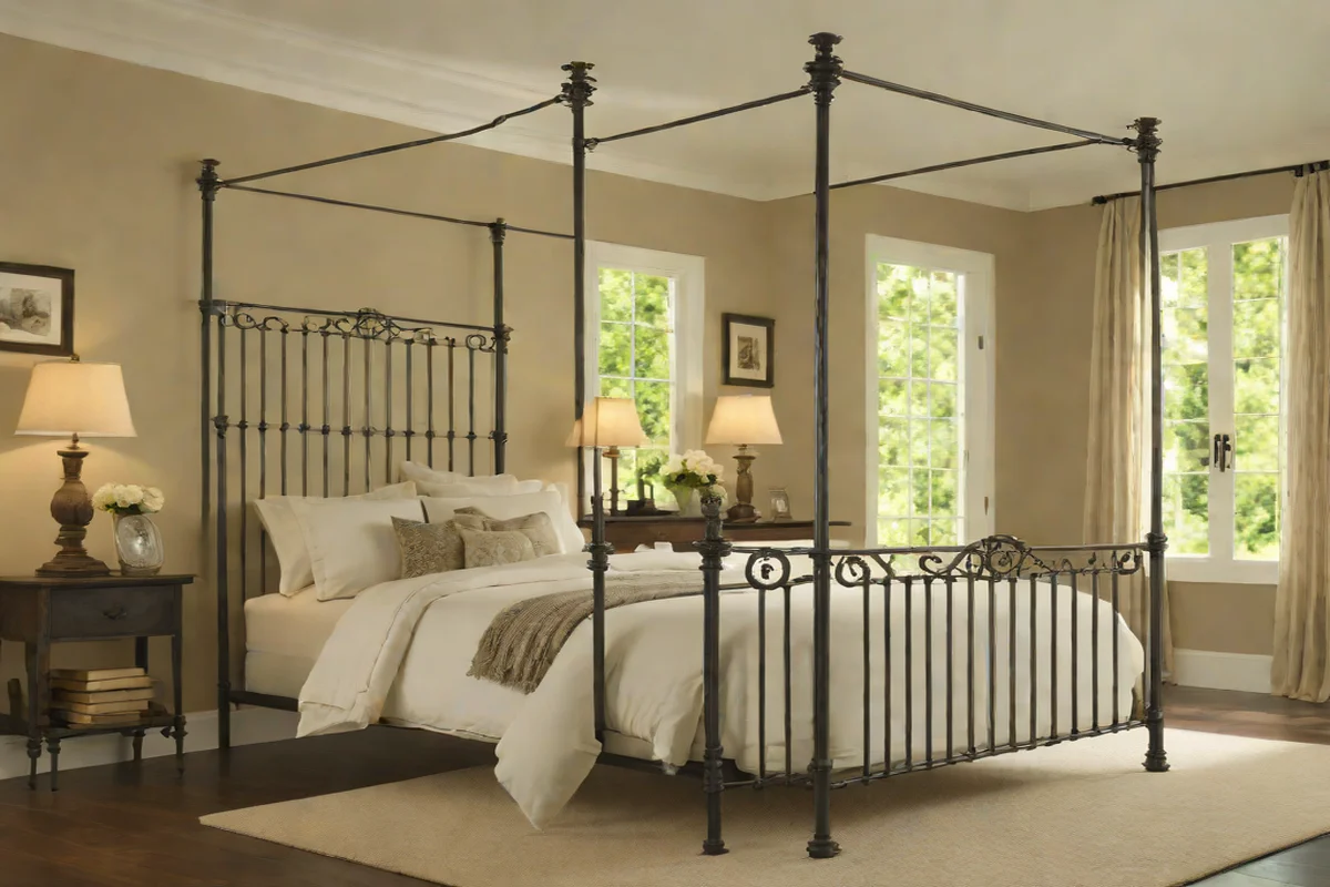 Incorporate a Forged Blackened Iron Bed Frame Incorporate a Forged Blackened Iron Bed Frame - earthy cottage bedroom ideas