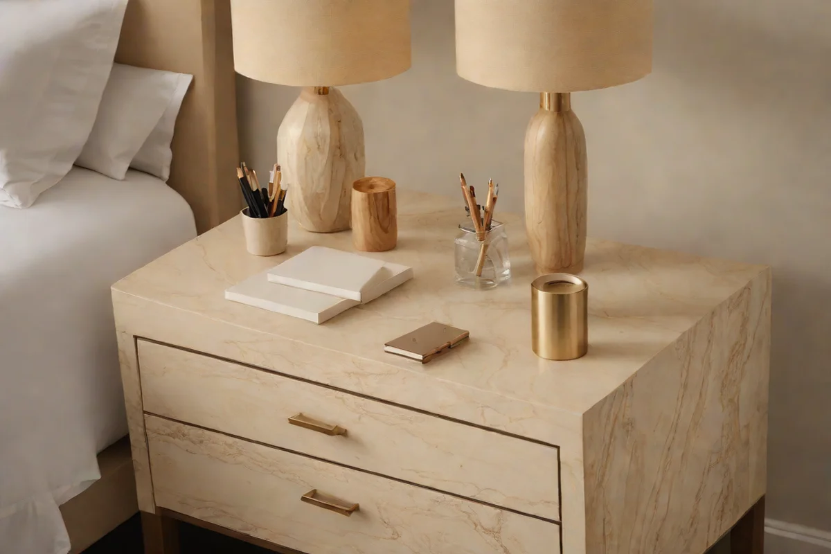 Integrate Clean Travertine Bedside Accents - Neutral Bedroom Decor Ideas