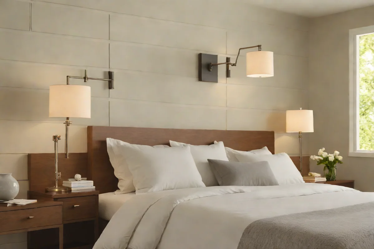 Install Adjustable Swing-Arm Wall Sconces - Neutral Bedroom Decor Ideas