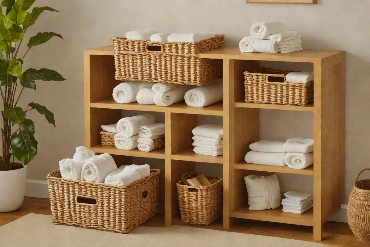 Hide Diaper Infrastructure in Woven Rattan Baskets - Nursery Ideas for Girls