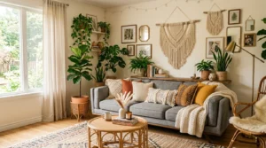 10 Ways To Style A Grey Couch In A Boho Living Room