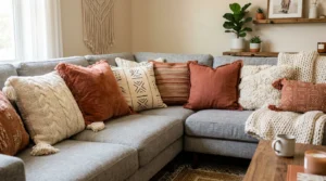 How To Mix And Match Throw Pillows On A Grey Boho Sectional