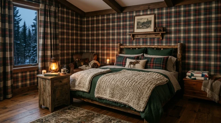 How To Use Plaid Wallpaper For A Cozy Cabin Inspired Room