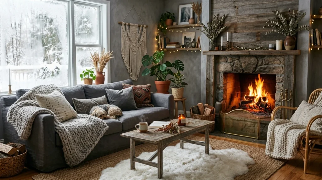 Cozy Winter Updates For A Gray Boho Living Space