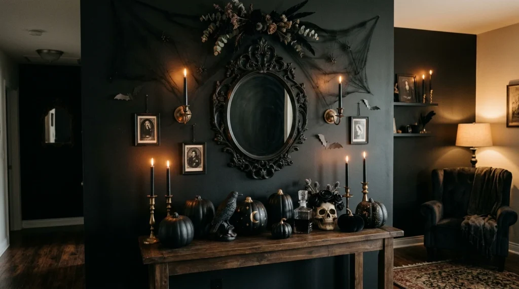 Spooky Yet Chic Styling A Black Accent Wall For Halloween