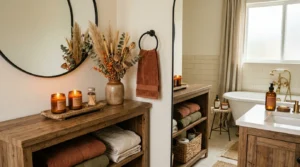 How To Add Warm Cozy Autumn Vibes To A Neutral Bathroom