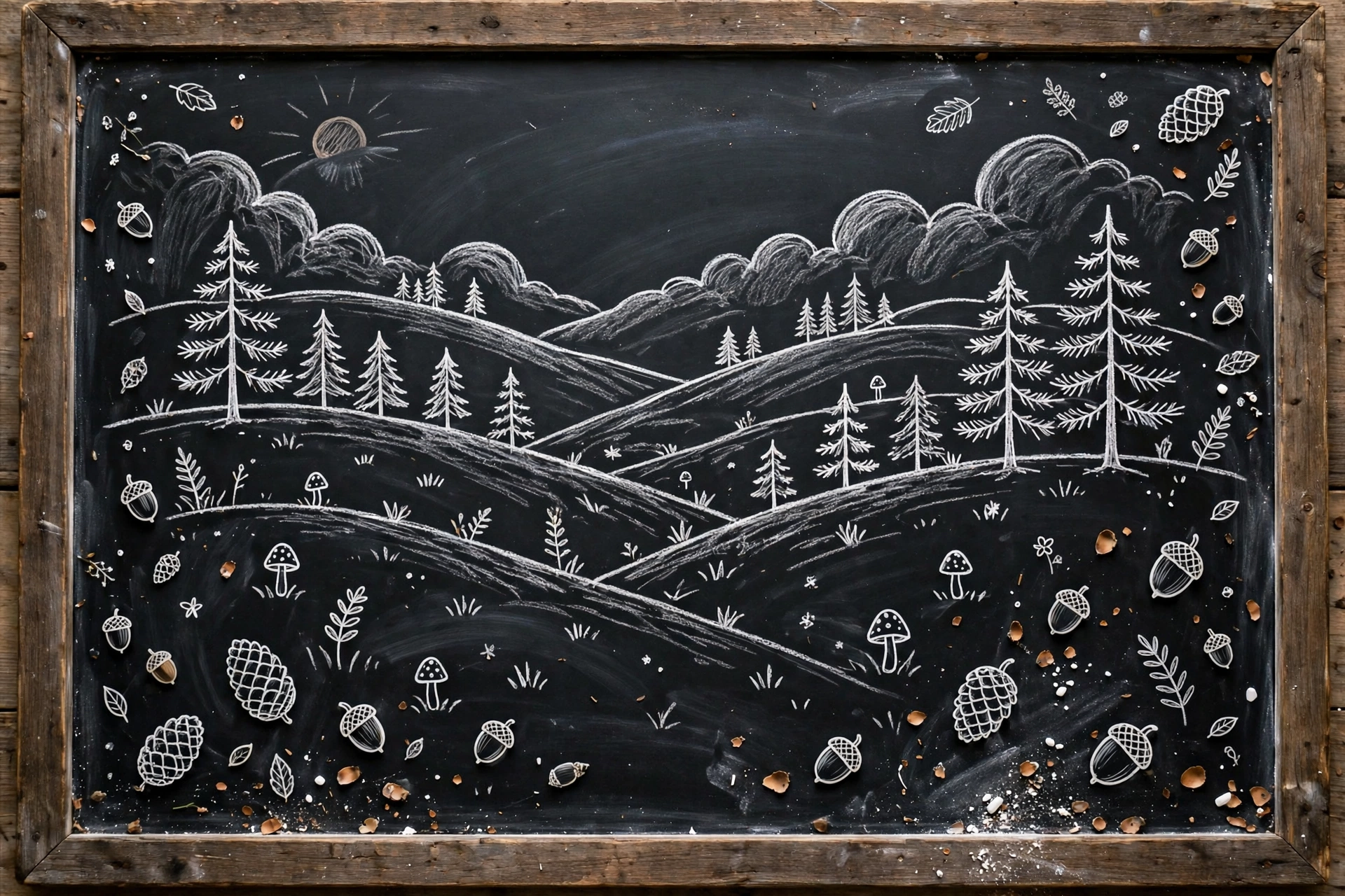 Smiling ghosts and friendly bats drawn with Halloween chalkboard stencils