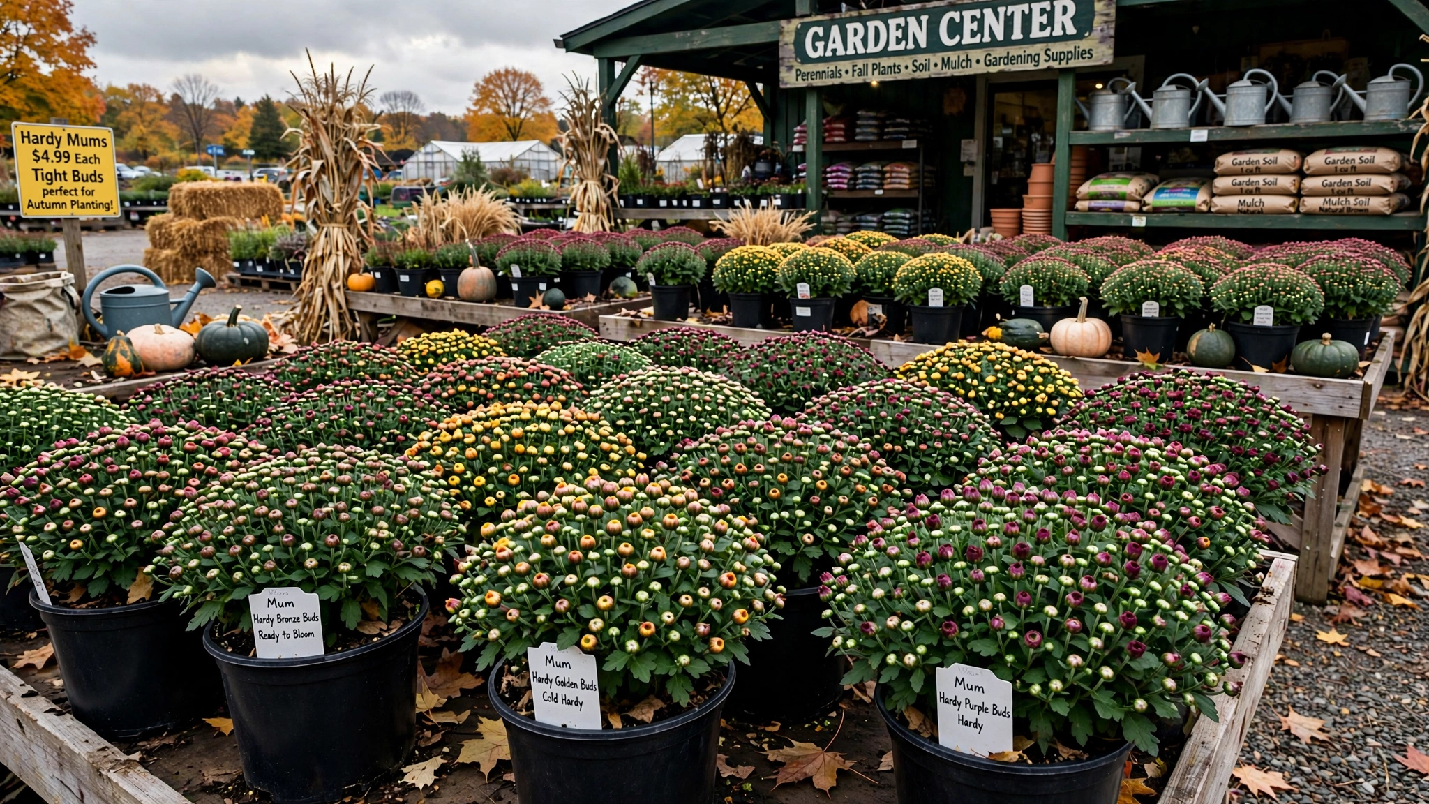 Hardy garden mum plants with tight buds for lasting fall blooms