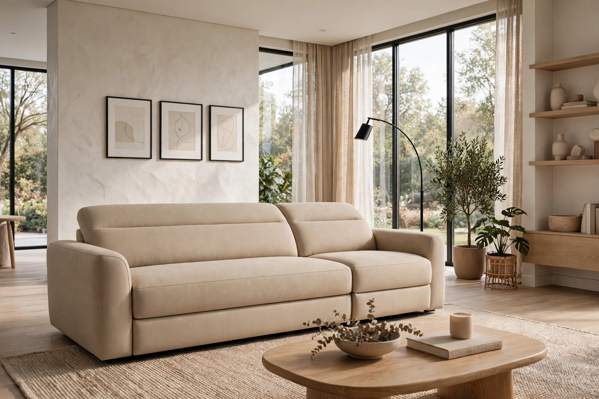 Reclining sofa with hidden footrest mechanism, seamless clean look