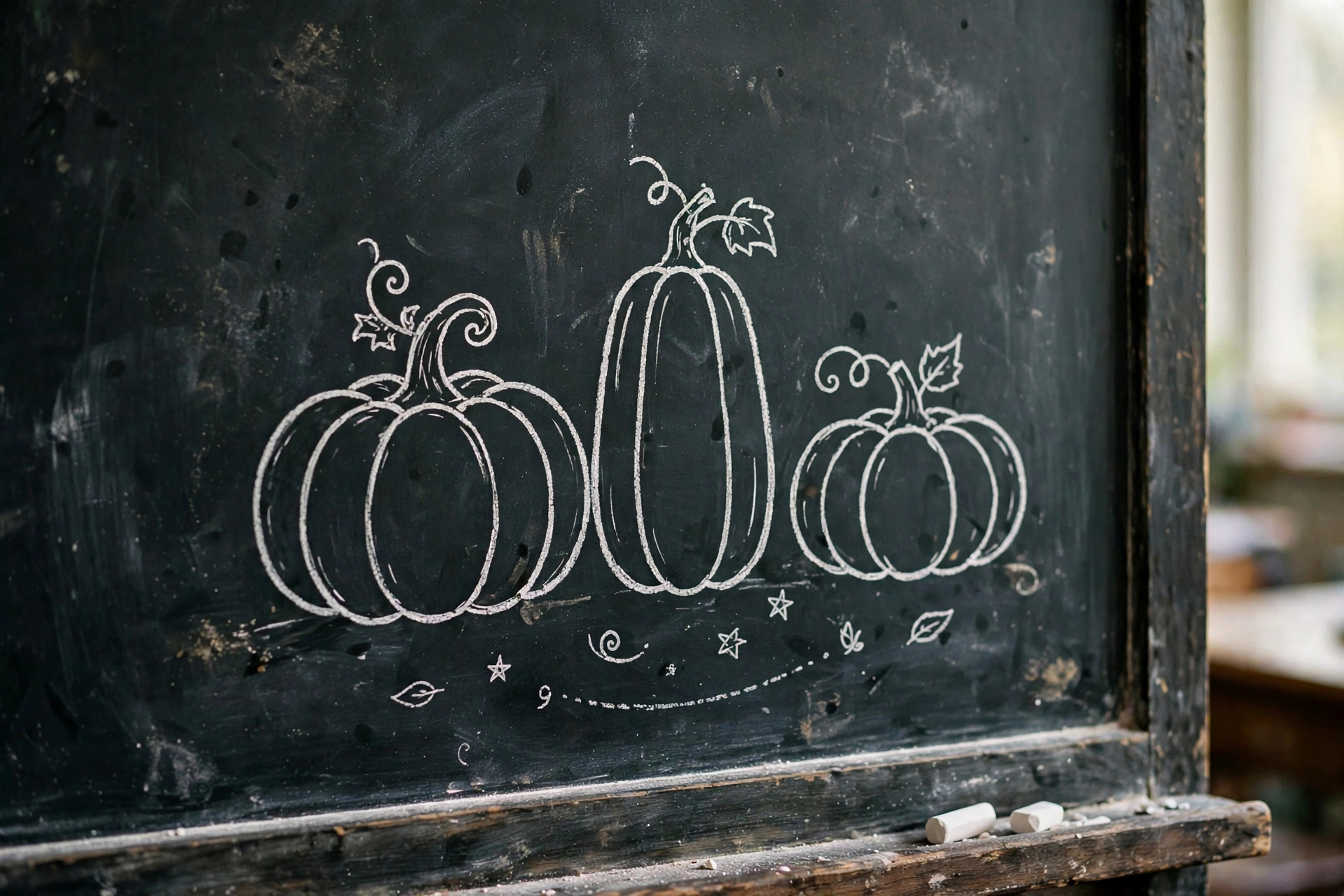 Steaming cider mug sketch on tabletop chalkboard easel, coffee station