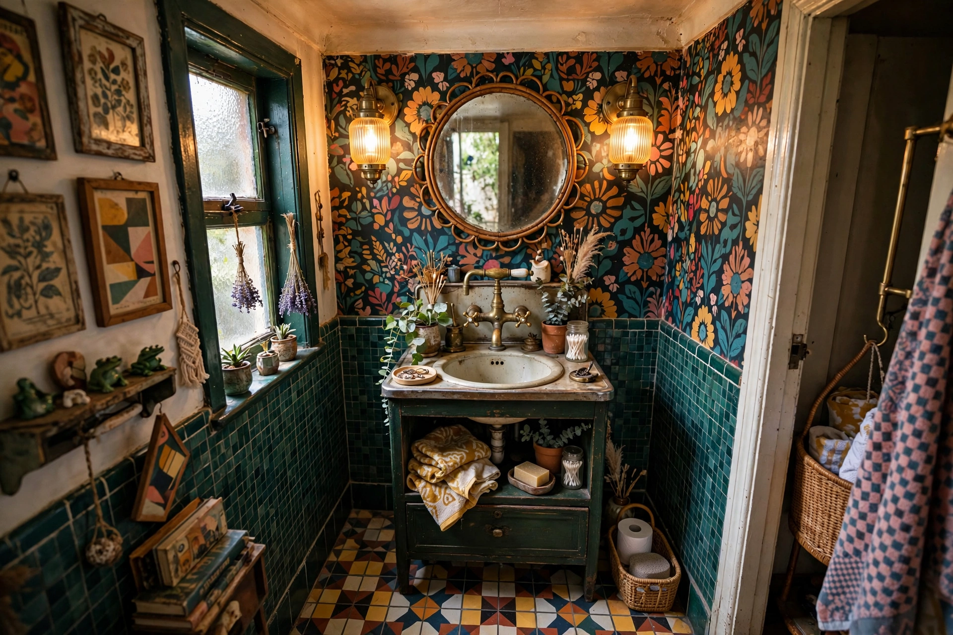 Vintage brass bathroom faucet, eclectic funky character