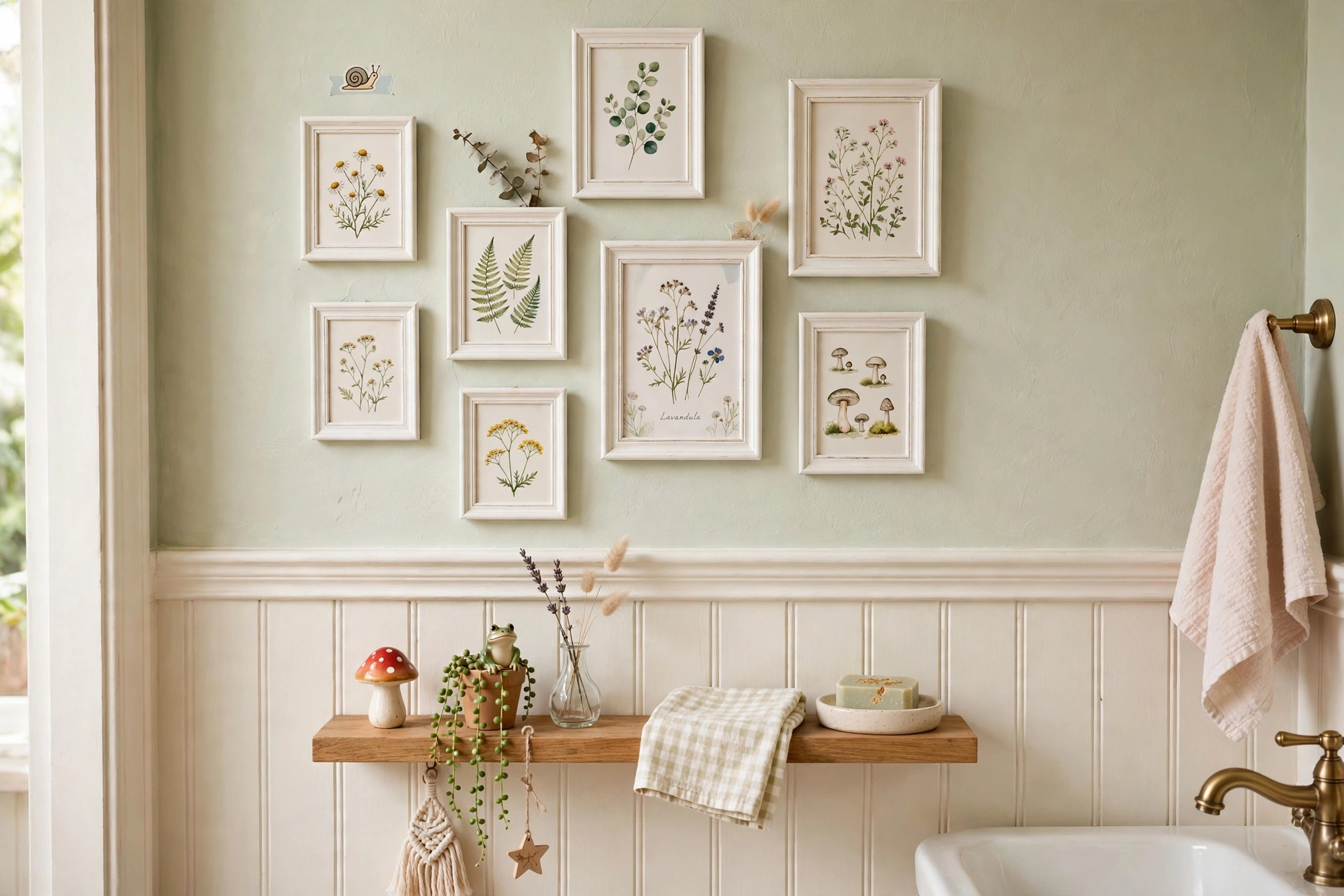 Botanical bathroom wall art prints, whimsical personal touch